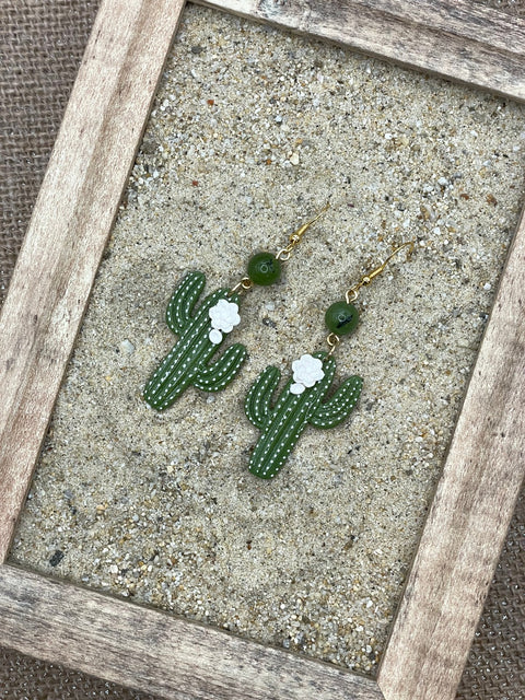 Saguaro Cactus with Jade Bead Earrings
