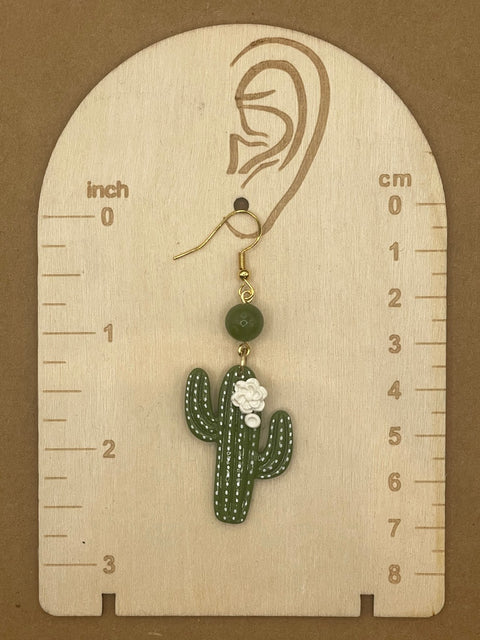 Saguaro Cactus with Jade Bead Earrings