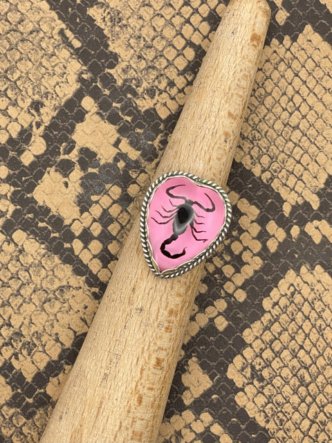 Wendy - Black Scorpion in Pink Resin Heart Ring