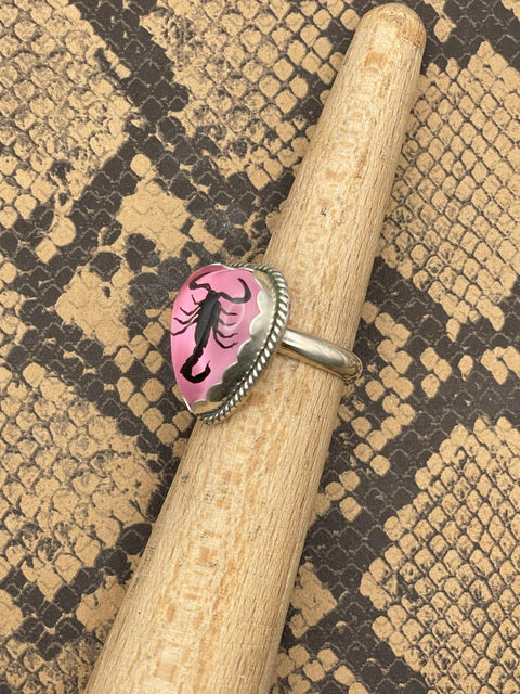 Wendy - Black Scorpion in Pink Resin Heart Ring