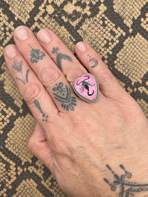 Wendy - Black Scorpion in Pink Resin Heart Ring