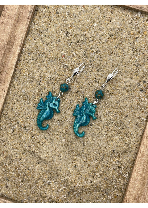 Shimmer Seahorse Dangle Earrings