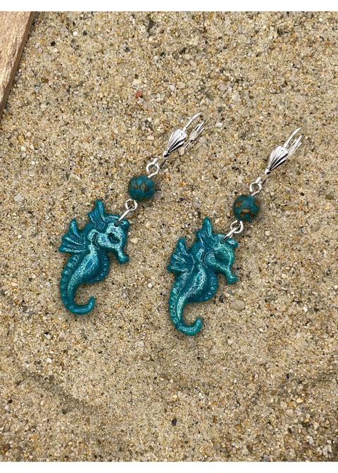 Shimmer Seahorse Dangle Earrings