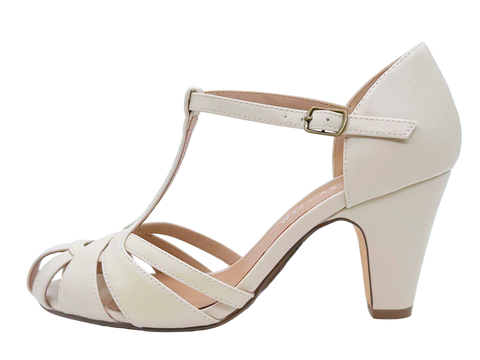 Sergi T-Strap Heels Bone