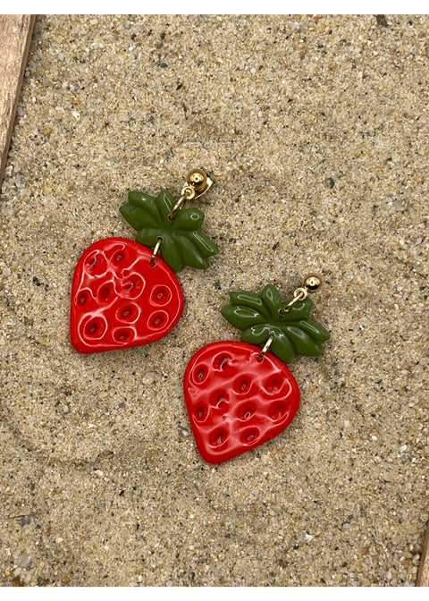 Strawberry Clay Dangle Earrings