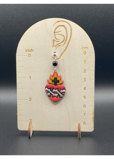 Tattoo Love Sacred Heart Barbed Wire Earrings