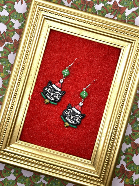 Retro Santa Cat Dangle Earrings
