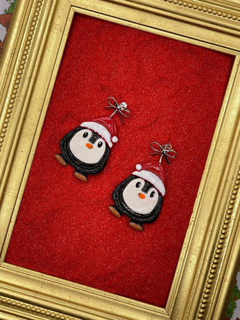 Santa Penguin Dangle Earrings