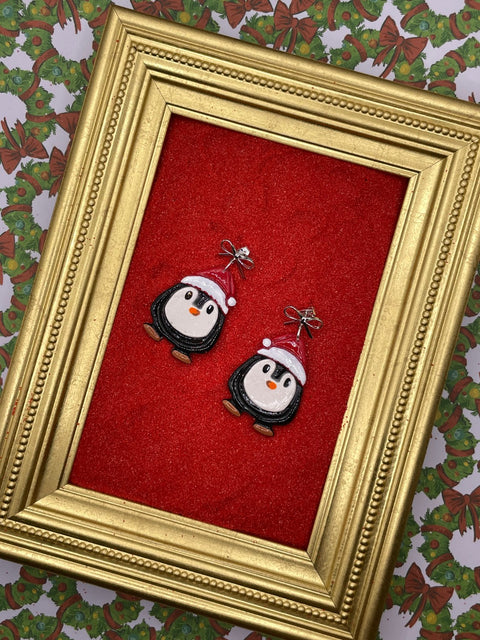 Santa Penguin Dangle Earrings