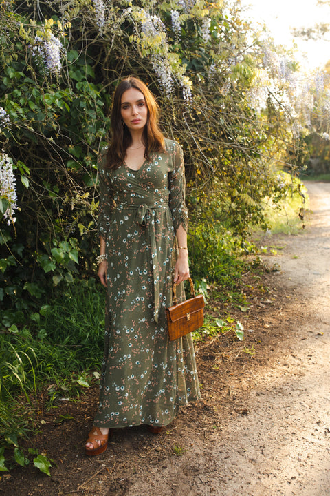 Signature Wrap Dress in Sage Blossom