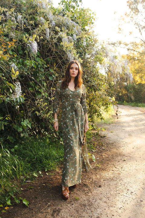 Signature Wrap Dress in Sage Blossom