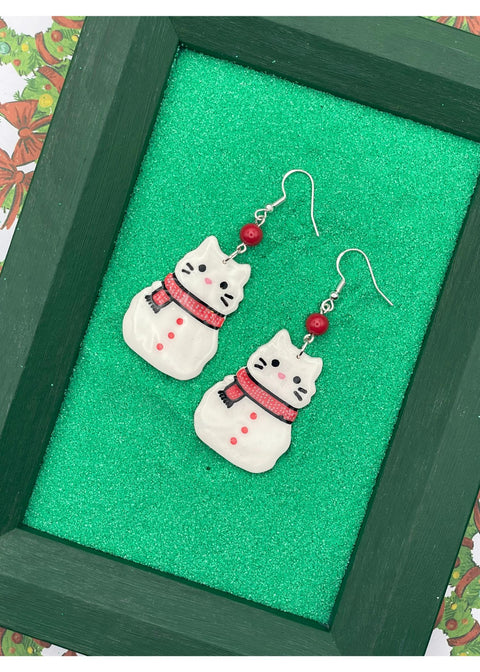 Holiday Snowy Cat Earrings