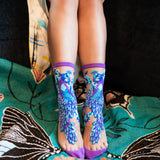 Aquamarine Peacock Sheer Crew Sock