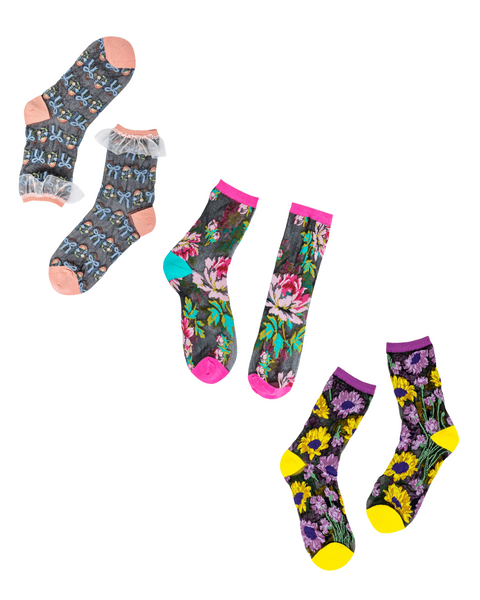 Black Sheer Socks Bundle 2 🌻 Floral Lover