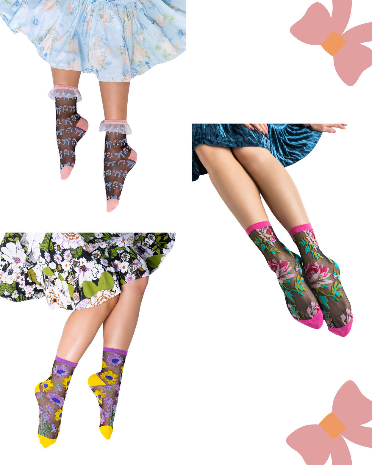Black Sheer Socks Bundle 2 🌻 Floral Lover