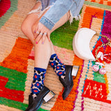 Bold Blue Floral Sheer Crew Sock