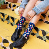 Bold Blue Floral Sheer Crew Sock