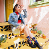 Bold Blue Floral Sheer Crew Sock