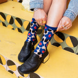Bold Blue Floral Sheer Crew Sock
