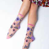 Sunflower Butterfly Sheer Crew Sock
