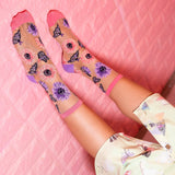 Sunflower Butterfly Sheer Crew Sock