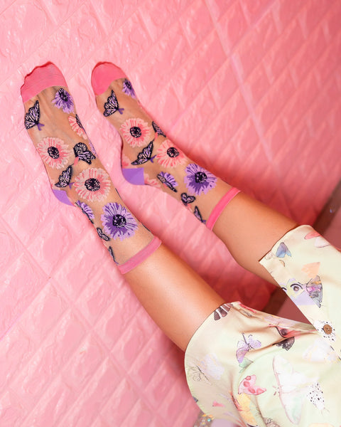 Sunflower Print Sheer Socks Bundle