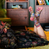 Dark Florals Black Sheer Crew Sock