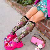 English Rose Black Sheer Knee High Sock