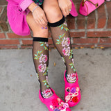 English Rose Black Sheer Knee High Sock
