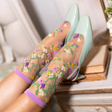 Heart Floral Sheer Crew Sock