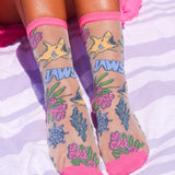 JAWS Aquatic Florals Shimmer Sheer Crew Sock