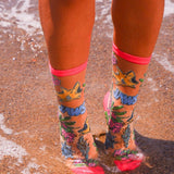 JAWS Aquatic Florals Shimmer Sheer Crew Sock