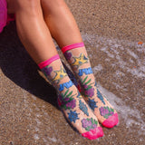 JAWS Aquatic Florals Shimmer Sheer Crew Sock
