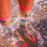 JAWS Aquatic Florals Shimmer Sheer Crew Sock