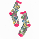 JAWS Aquatic Florals Shimmer Sheer Crew Sock