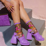 Magic Mushrooms Black Sheer Crew Sock