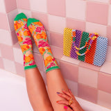 Orange Floral Sheer Crew Sock