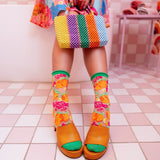 Orange Floral Sheer Crew Sock