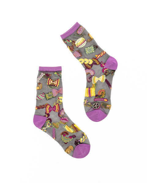 Pasta Lover Black Sheer Crew Sock