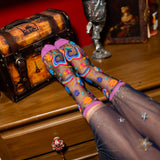 Pop Art Planets Black Sheer Crew Sock