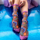 Pop Art Planets Black Sheer Crew Sock