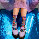 Pop Art Planets Black Sheer Crew Sock