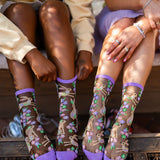 Rabbit Floral Black Sheer Crew Sock