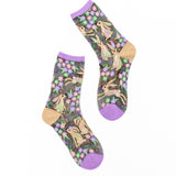 Rabbit Floral Black Sheer Crew Sock