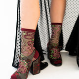 Serpentine Floral Black Sheer Crew Sock