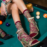 Serpentine Floral Black Sheer Crew Sock