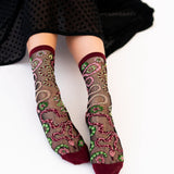 Serpentine Floral Black Sheer Crew Sock
