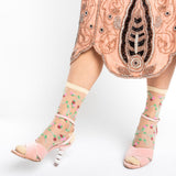 Sheer Rosettes Crew Sock
