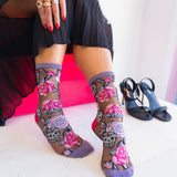 Skulls & Roses Black Sheer Crew Sock