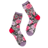 Skulls & Roses Black Sheer Crew Sock